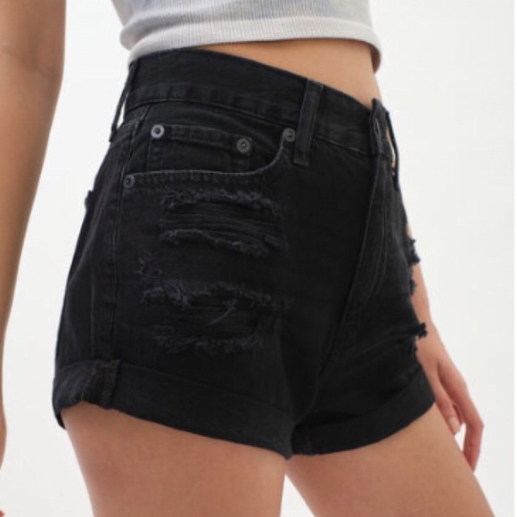 Aeropostale High Rise Midi Black Jean Shorts Distressed Cuffed Hem Size … - Picture 2 of 9